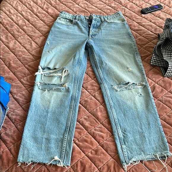 Zara Blue Straight Leg Jeans with Vintage Distressing - Picture 1 of 2